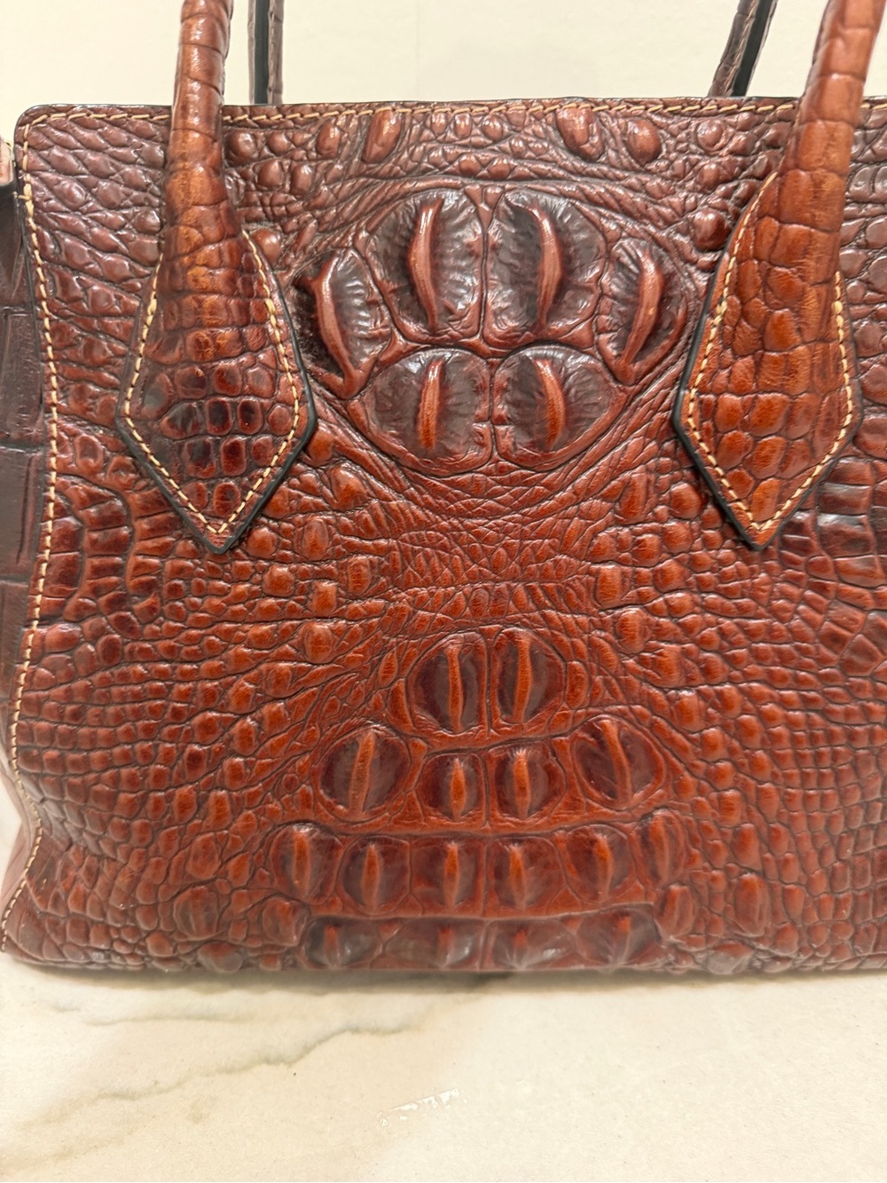 Pijushi Brown Croc-Embossed Leather Tote Bag - Picture 13 of 16